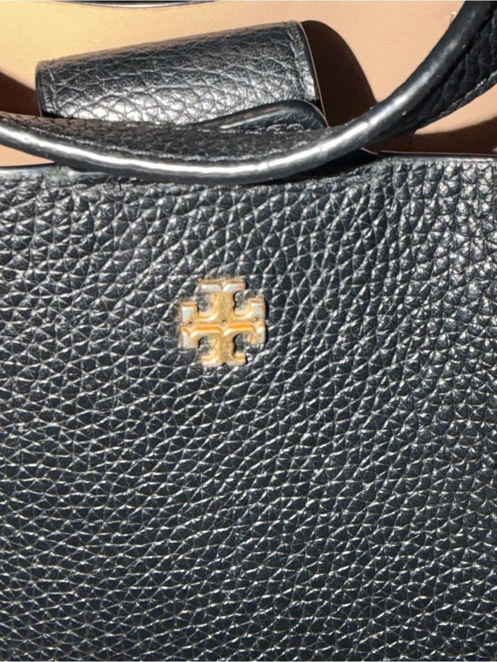 Tory Burch Black Pebbled Leather Tote with Gold Logo